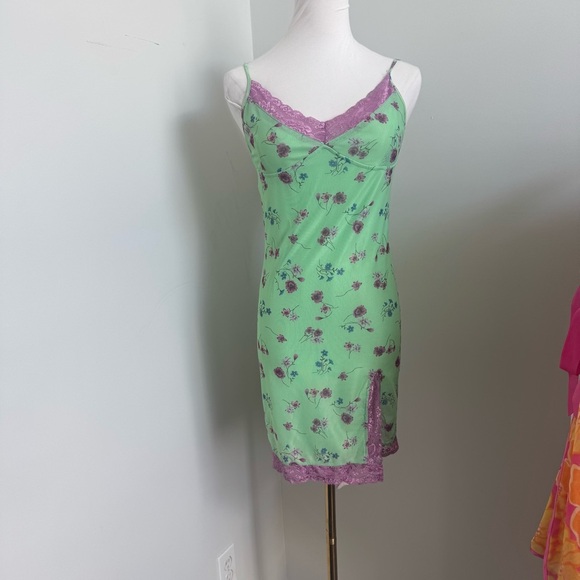Motel Green Floral Lace Slip Dress | Y2K Fairycore Coquette Mini M - Picture 3 of 7